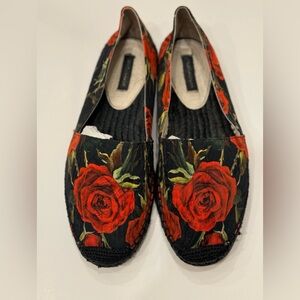 Authentic New Dolce & Gabbana Flora Espadrille Flat,EU37/ US7
